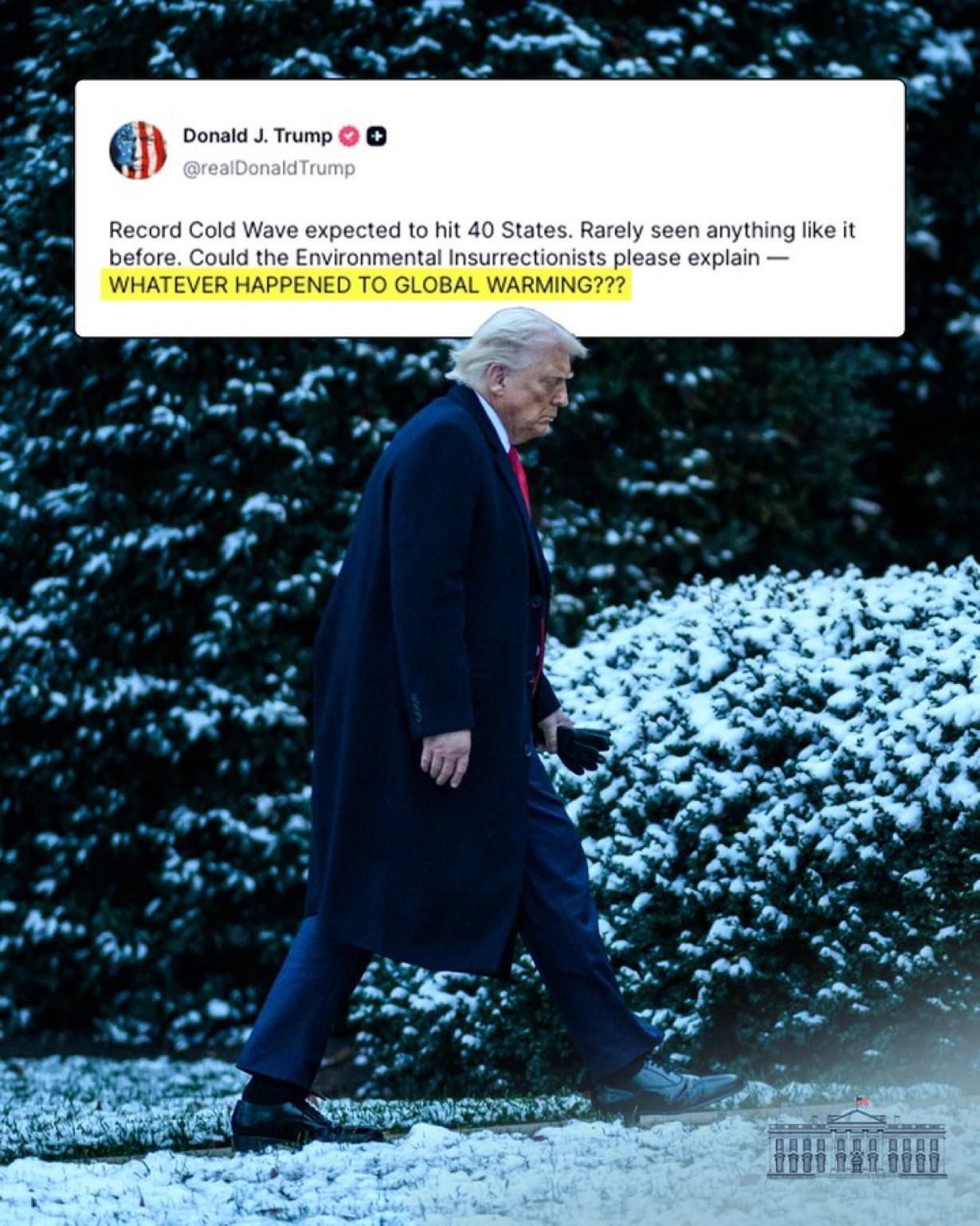 “预计破纪录的寒潮将席卷美国40个州。这种情况前所未见。环保主义者们能否解释一下