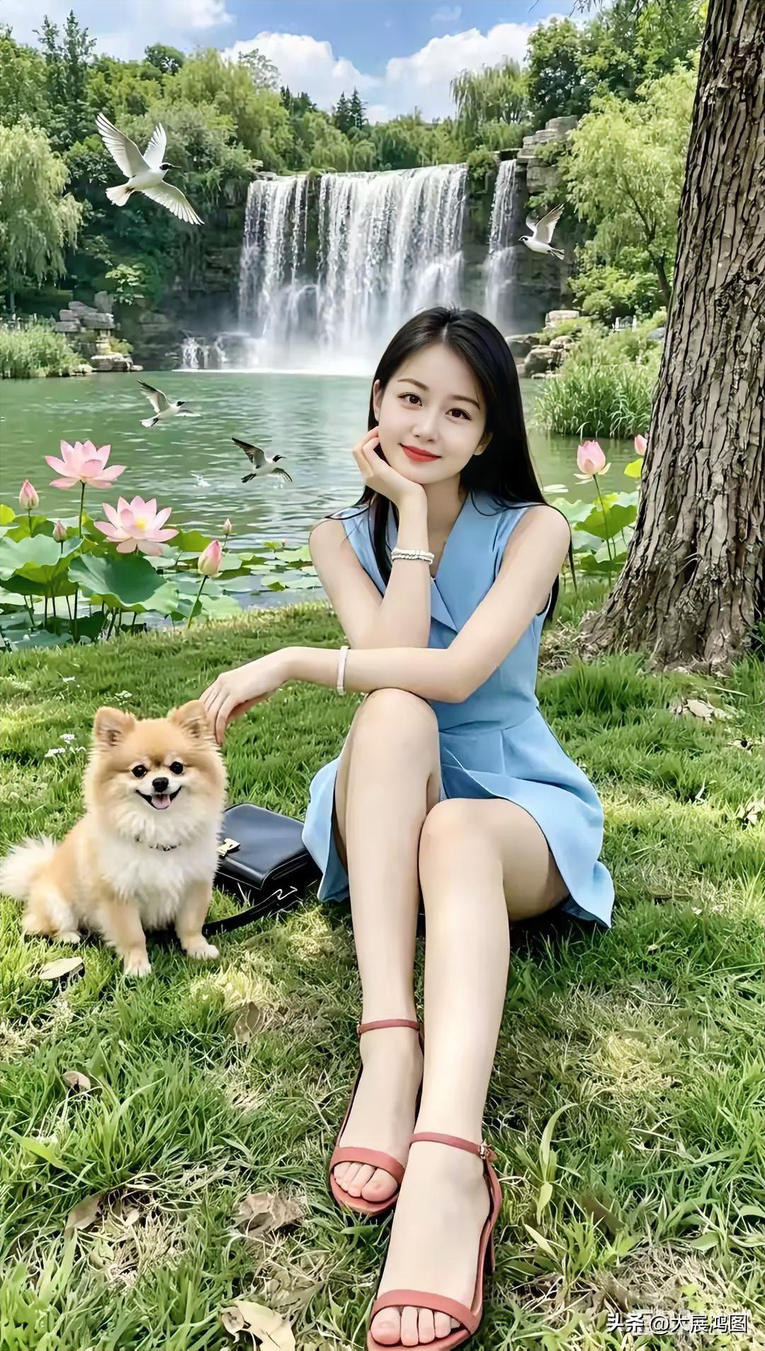 在公园里，女孩和狗一起享受美好时光。