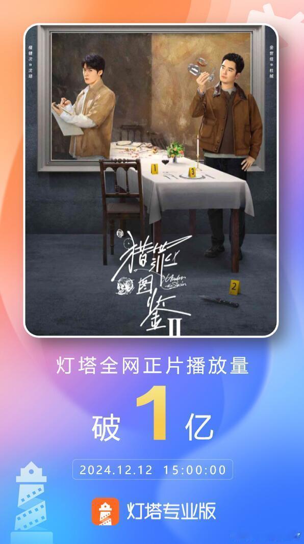 檀健次《猎罪图鉴2》灯塔正片播放量破亿，登顶灯塔网络剧实时正片播放量冠军！ 