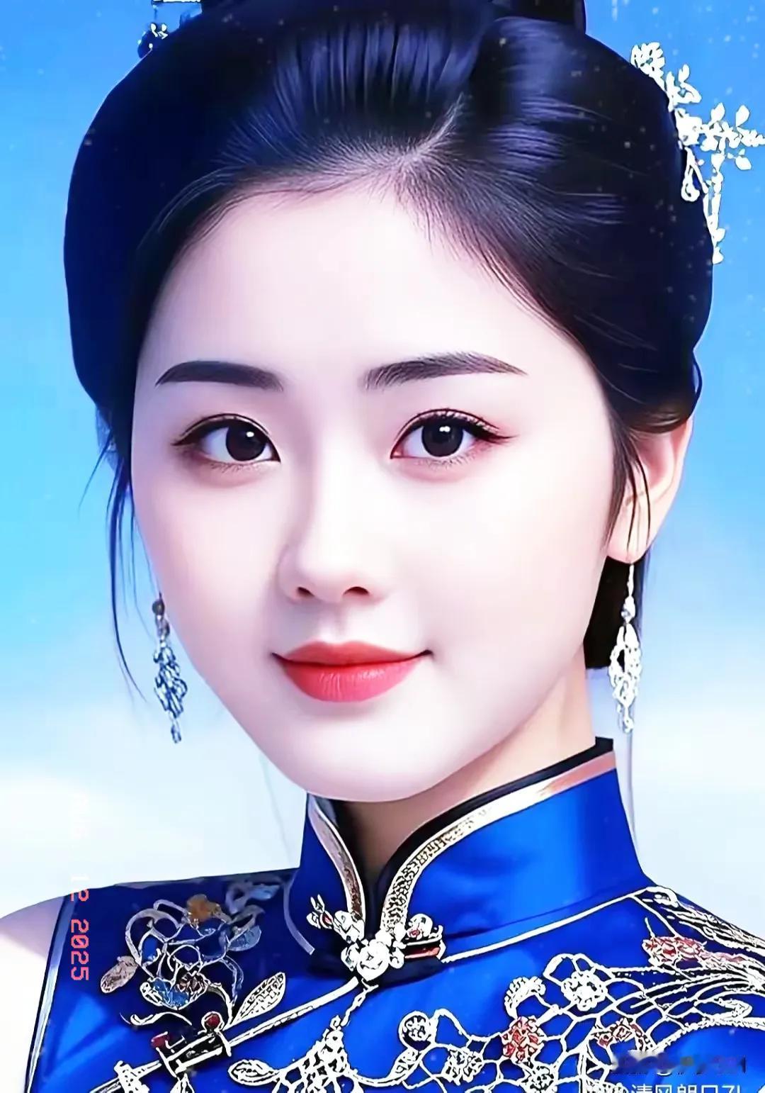 惊艳的古典美人，蓝衣华服，气质非凡！