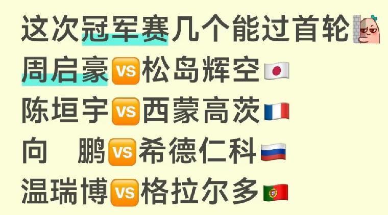 横滨冠军赛国乒第一天，
男队“伤亡惨重”。
随着温瑞博、周启豪的出局，
这次男队