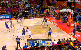 卡鲁马压哨！第一节湖人19-21勇士，夏联至今最大挑战nba夏季联赛