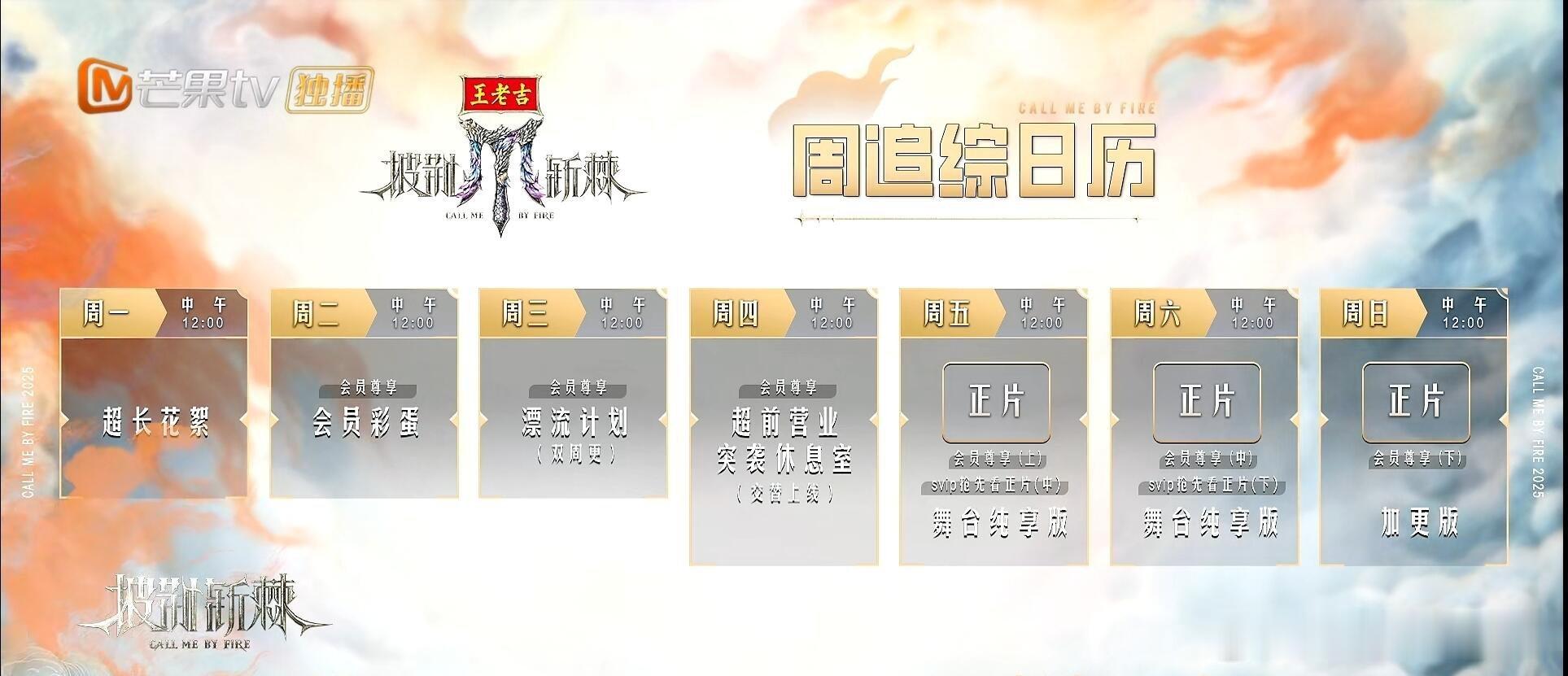 披荆斩棘5追踪日历从第一期片尾截的，正片都分了上中下，VIP三天看一期，SVIP