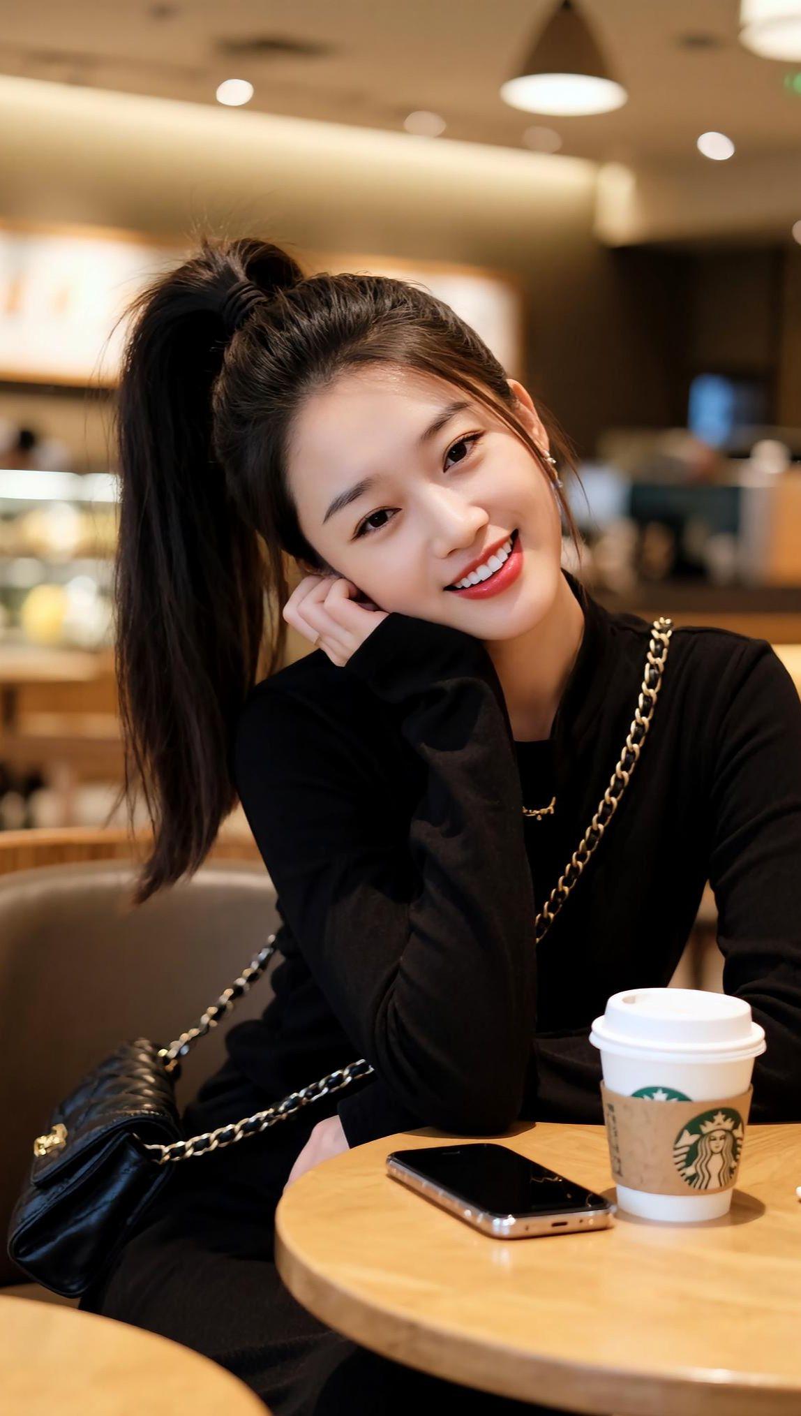 AI咖啡厅生活照 甜美女孩 记录真实生活
