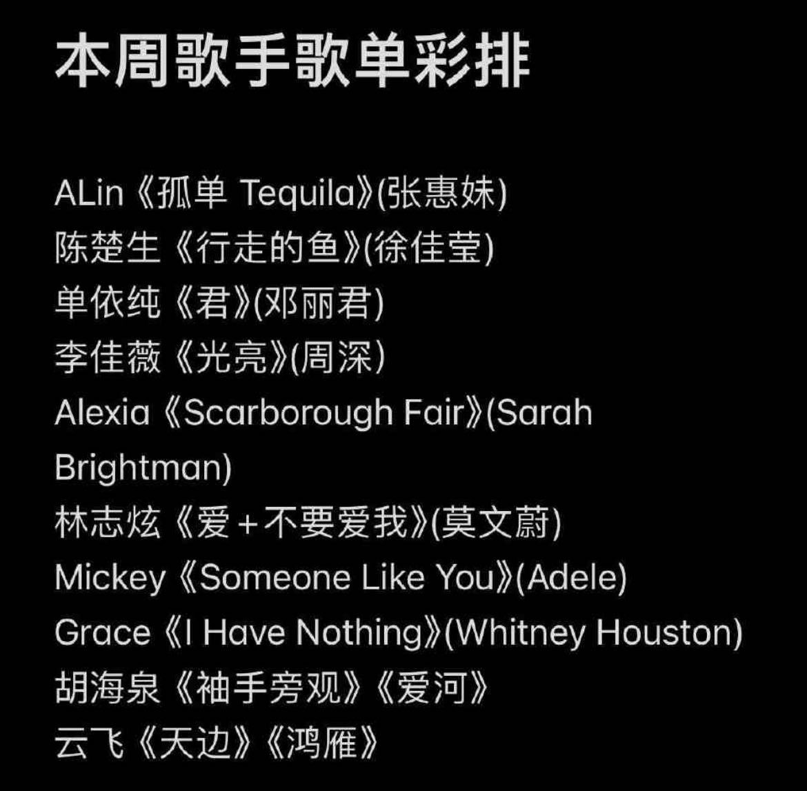 陈楚生唱徐佳莹行走的鱼 歌手的歌单到底什么时候官宣啊？我真的很想知道陈楚生是不是