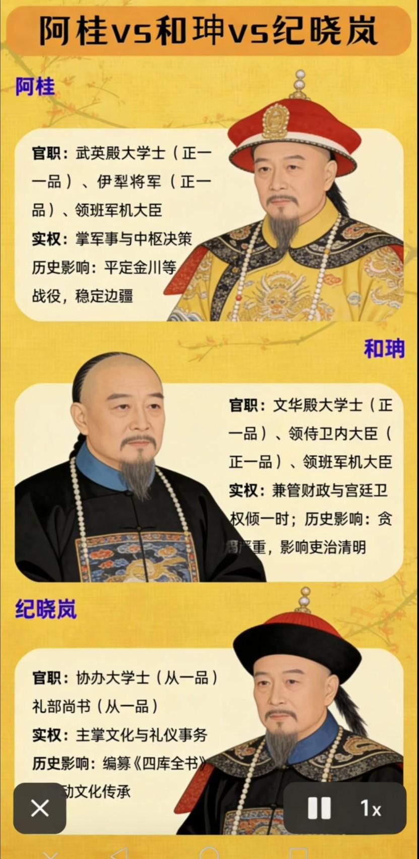 纪晓岚的权力，根本不能同和珅相提并论，终乾隆一朝，[送自己一朵花]只有阿桂能压制