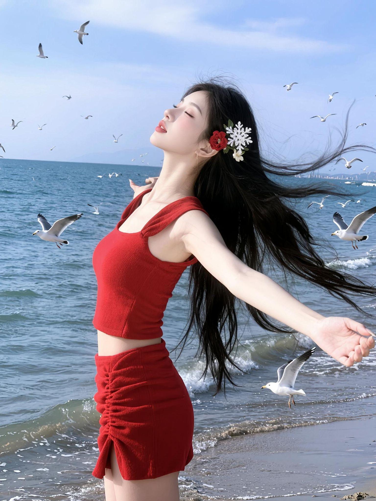 AI海滨风情写真 海边拍照 写真风格 海边就要这个感觉