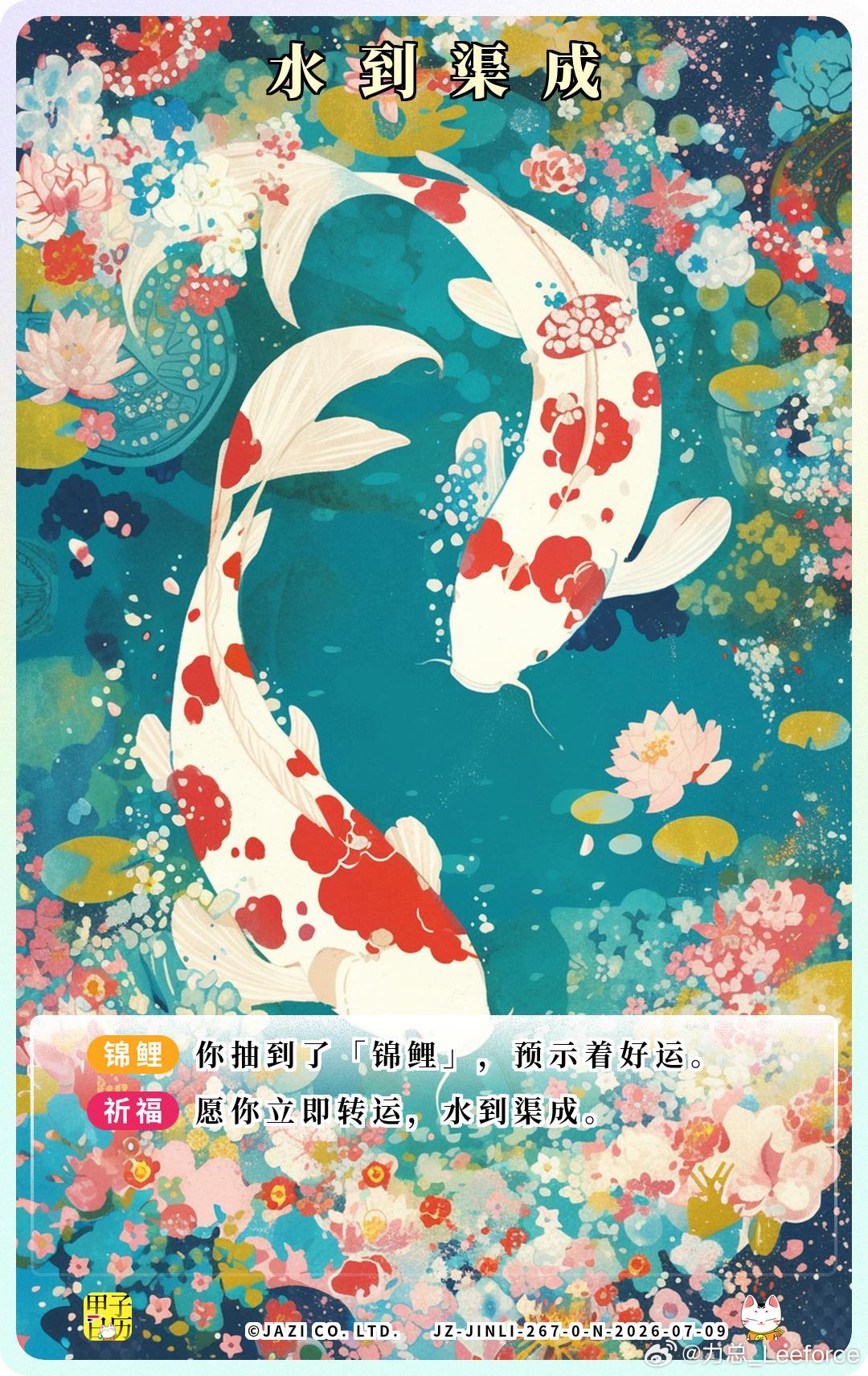 锦鲤 愿你立即转运，水到渠成。 