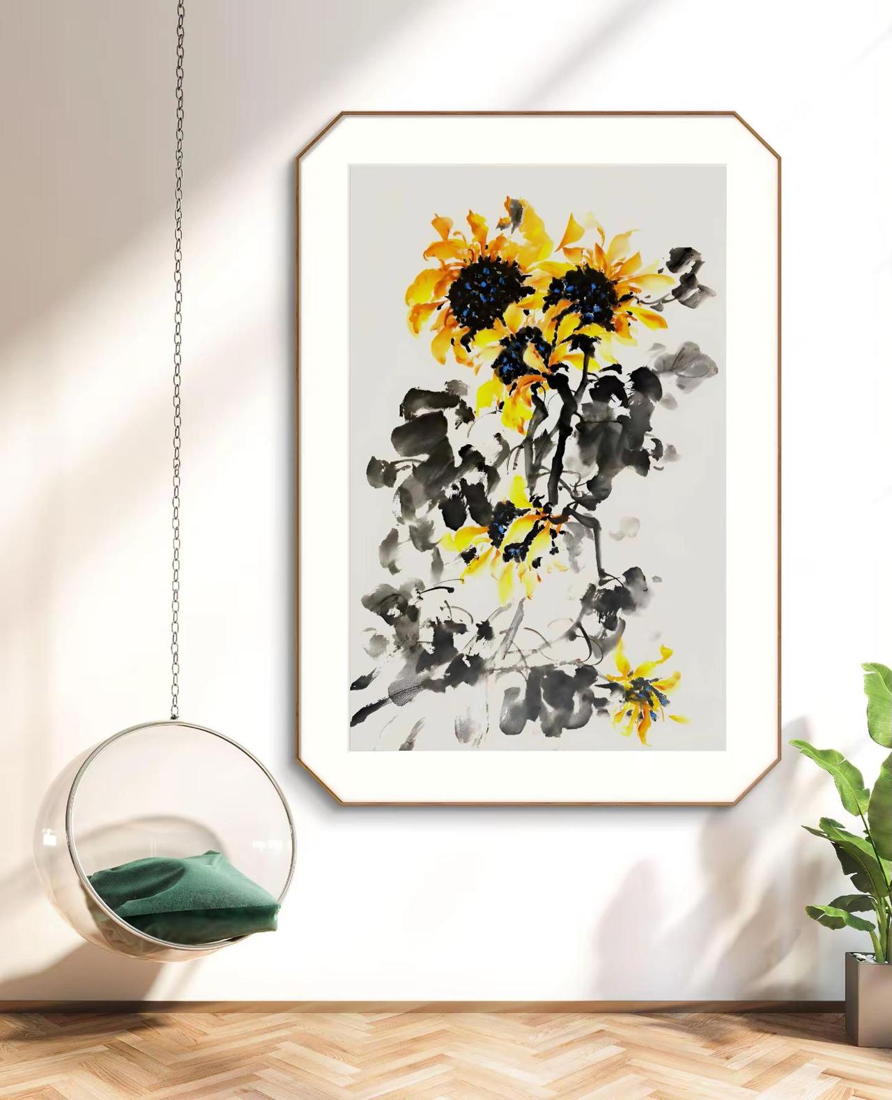 国画 国画花鸟 以画养心 国画向日葵