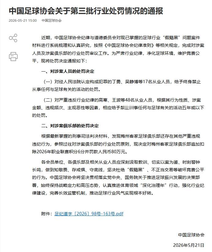 中国足协公布第三批假赌黑禁足名单17人终身禁止从事足球有关活动 足协公布足球行业