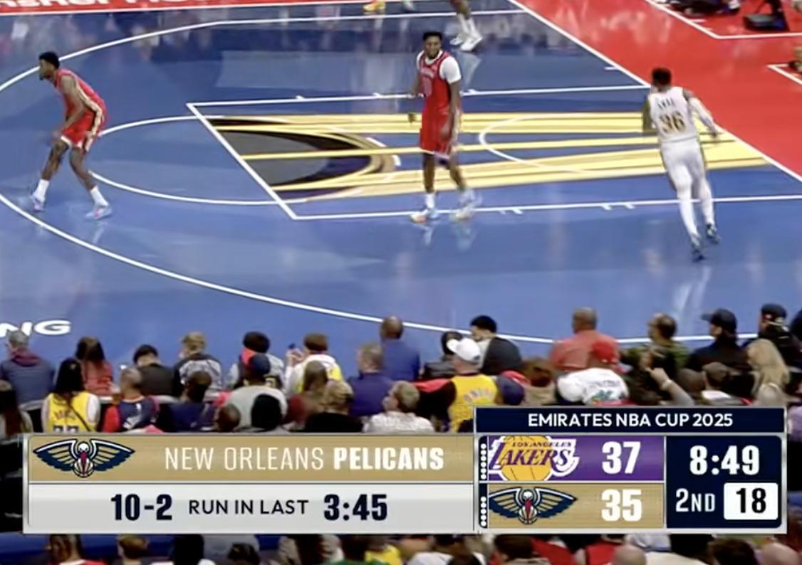 第二节，鹈鹕打出10-2高潮，只差2分了....