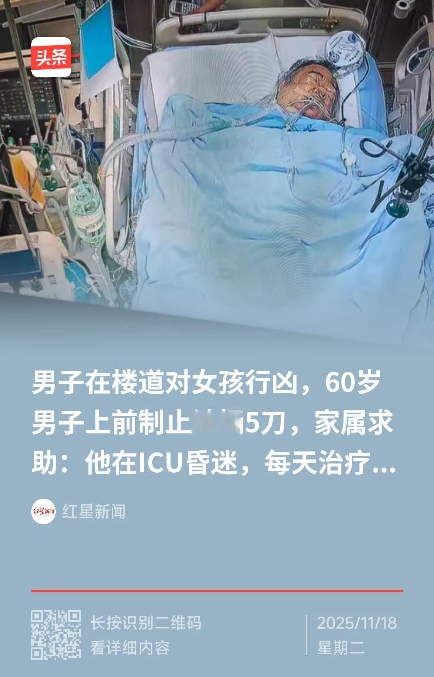见义勇为身中数刀 昏迷不醒重症抢救
11月17日，重庆市合川区陈女士在筹款平台发