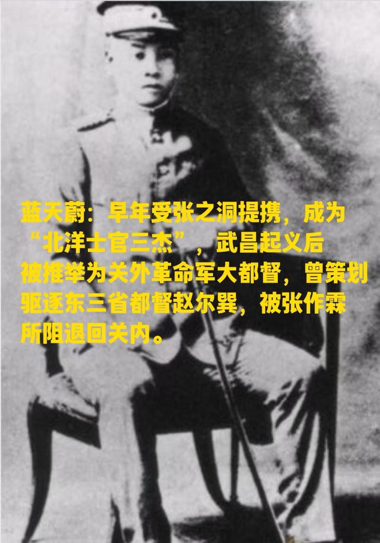 蓝天蔚:关外革命军大都督，驱逐赵尔巽未成。蓝天蔚1878出生，早年加入...