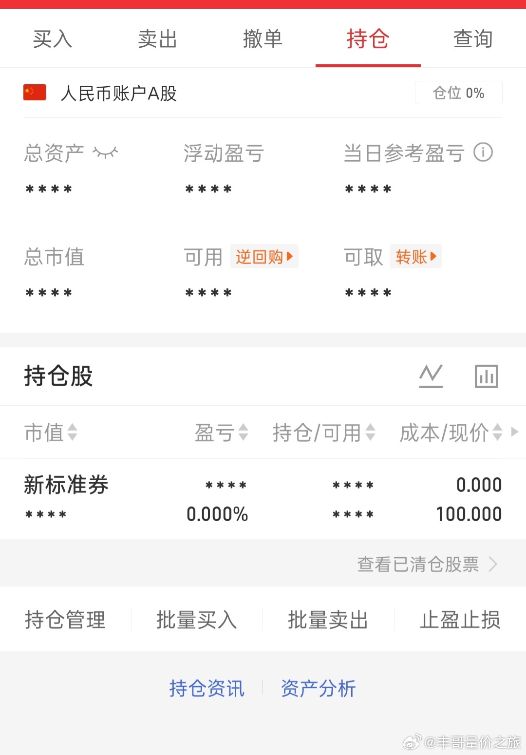 股票短线主账户，昨天空仓之后，目前还是没有动手，等会一旦打到心仪的价格，就会开干