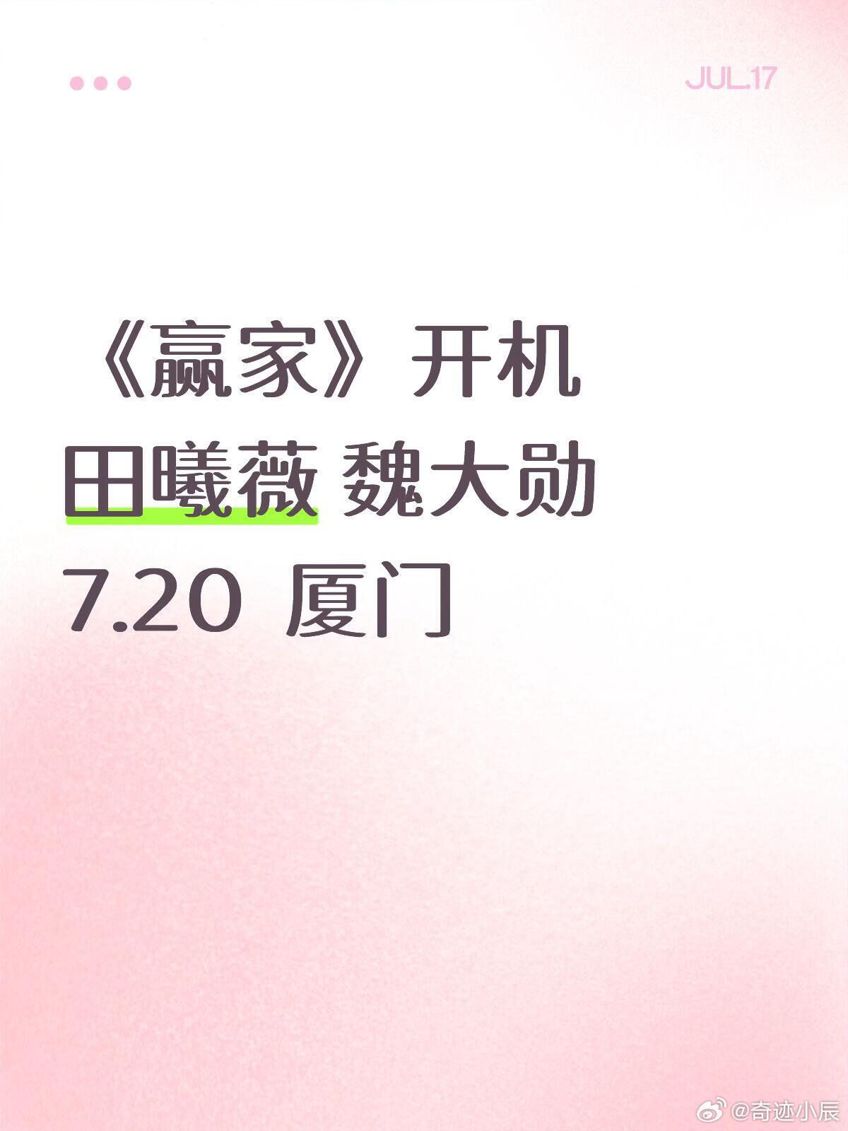 田曦薇 魏大勋《赢家》即将开机‼️魏大勋  田曦薇 ｜电视剧赢家