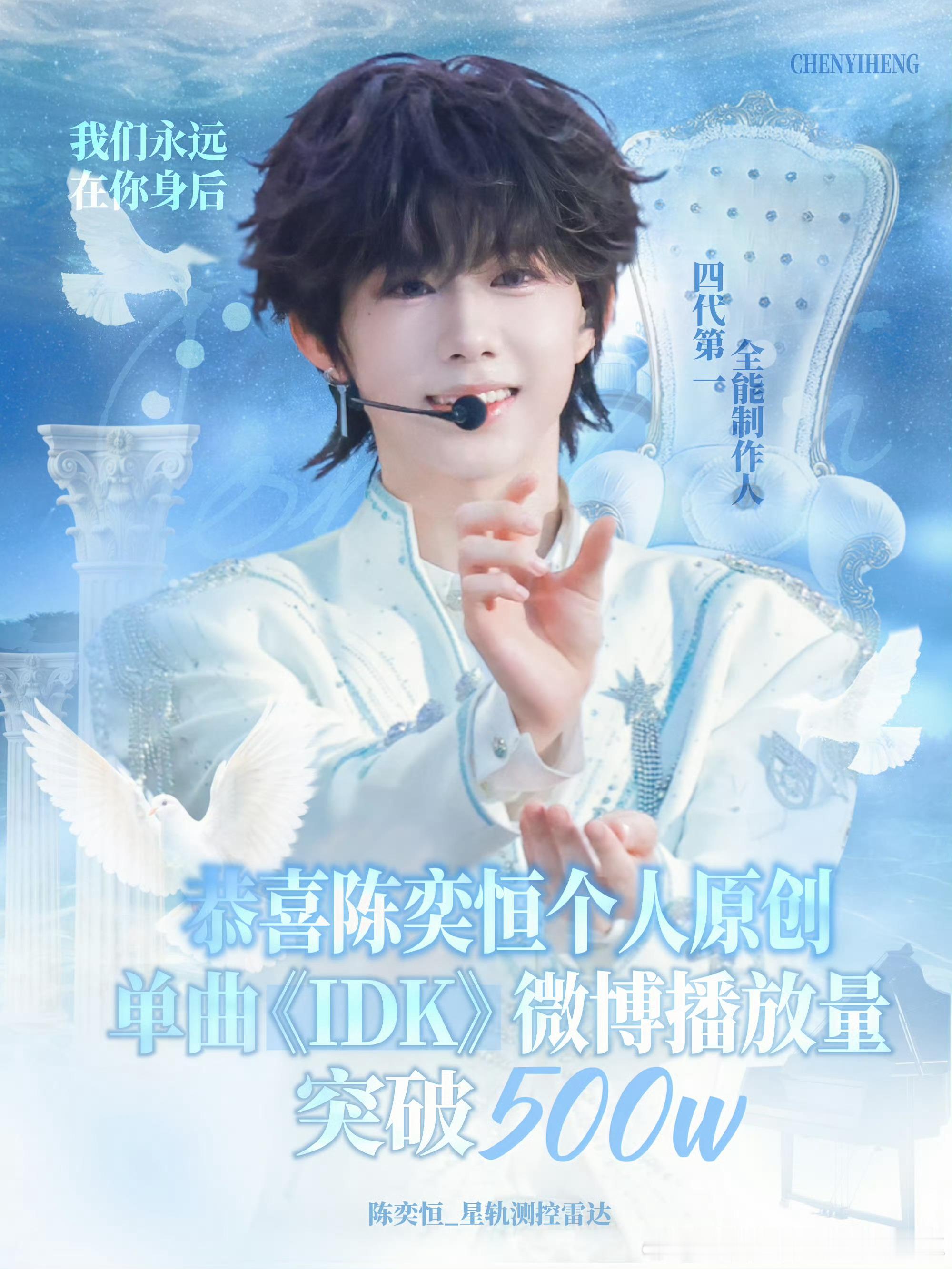 恭喜陈奕恒个人原创单曲《IDK》微博播放量破500w! ​​​