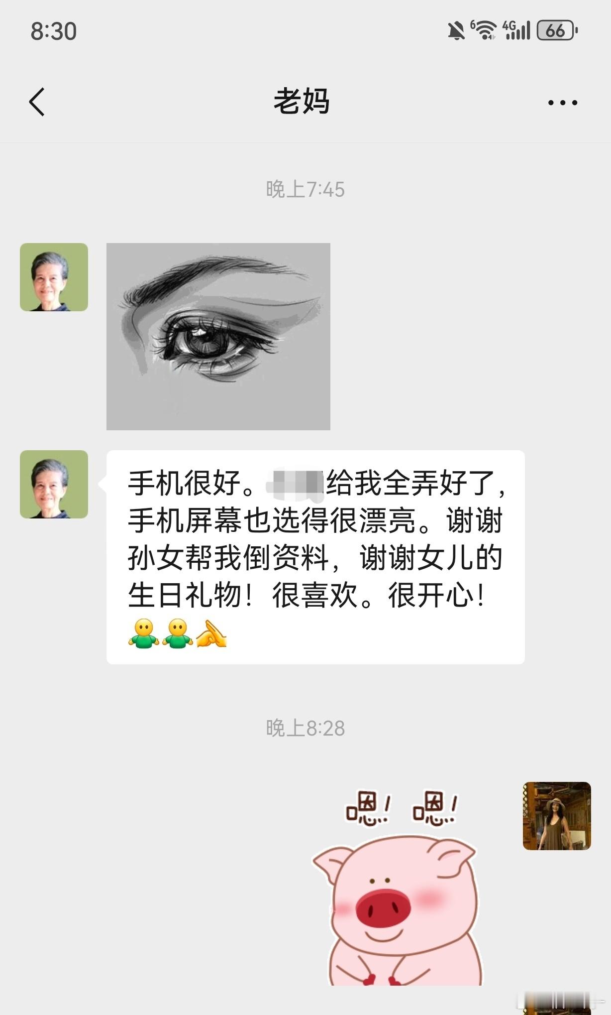 给老妈选了个手机当生日礼物，女儿又帮她把旧机子里的数据倒腾过来，把处女座的老妈哄