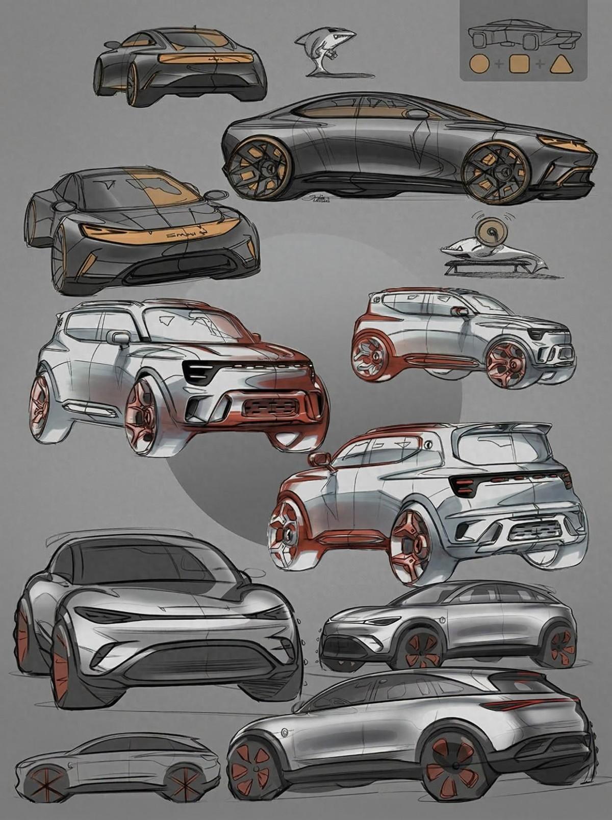 smart品牌发布了四款新车手稿。瓦格纳设计的6 EHD，是他在奔驰的最后一个项