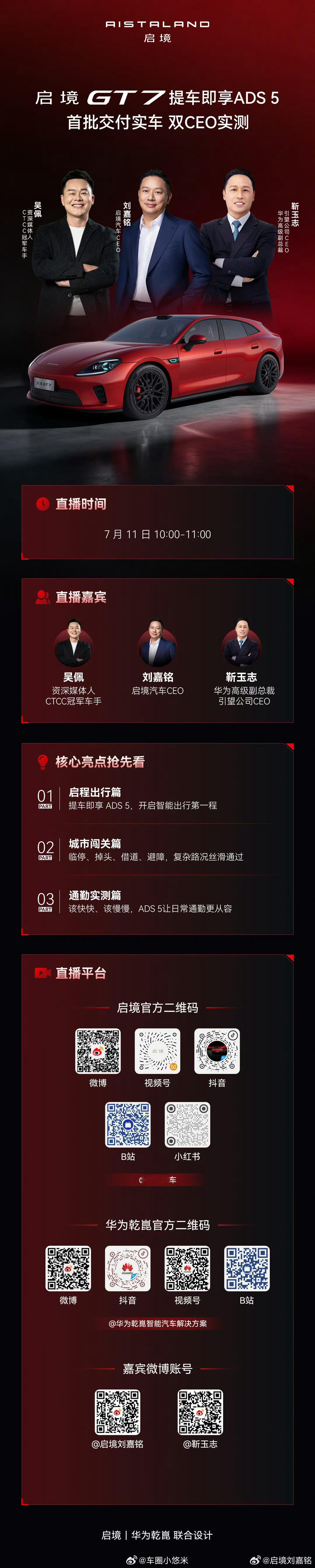 启境GT7提车即享华为乾崑ADS5天生玩家，启程出发！启境GT7开启交付，搭载华