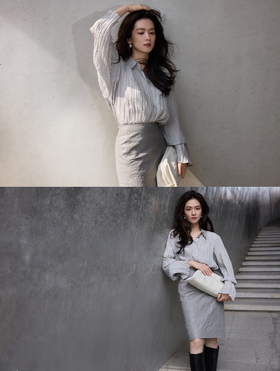 陈昊宇出席COS 2026春夏造型预热造型大片，身着打褶纱质上装搭配自然肌理半裙