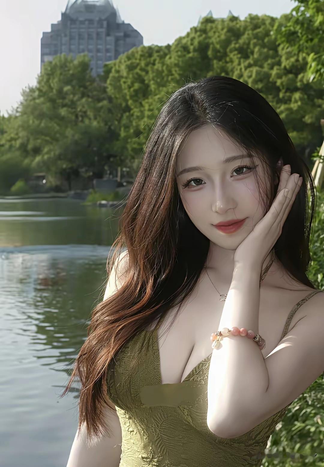 湖畔佳人倚，风姿动人情。