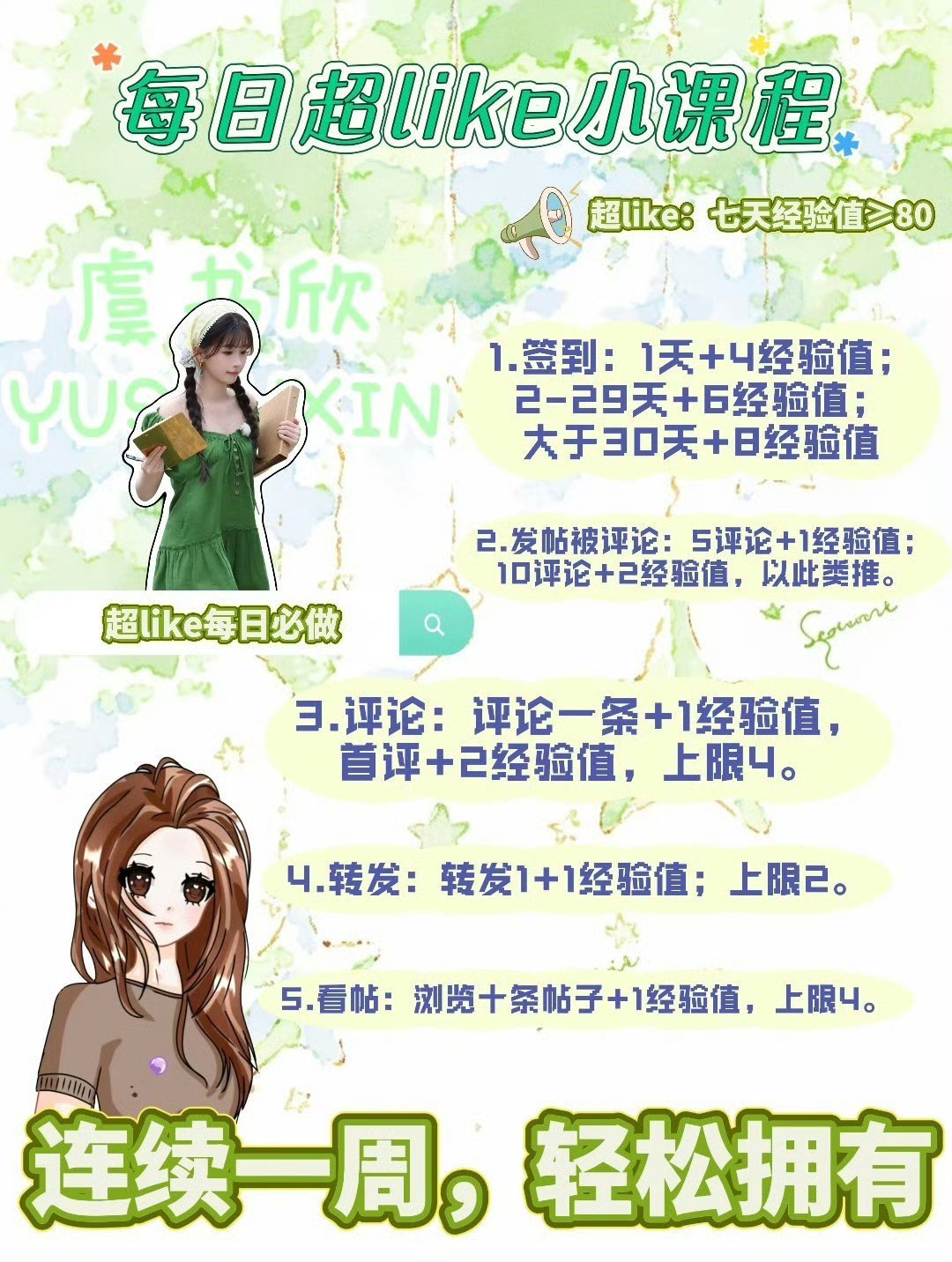 虞书欣虞书欣林晚星虞书欣 中午好大家抽出几分钟来做一下超话数据！签到,发帖,做超