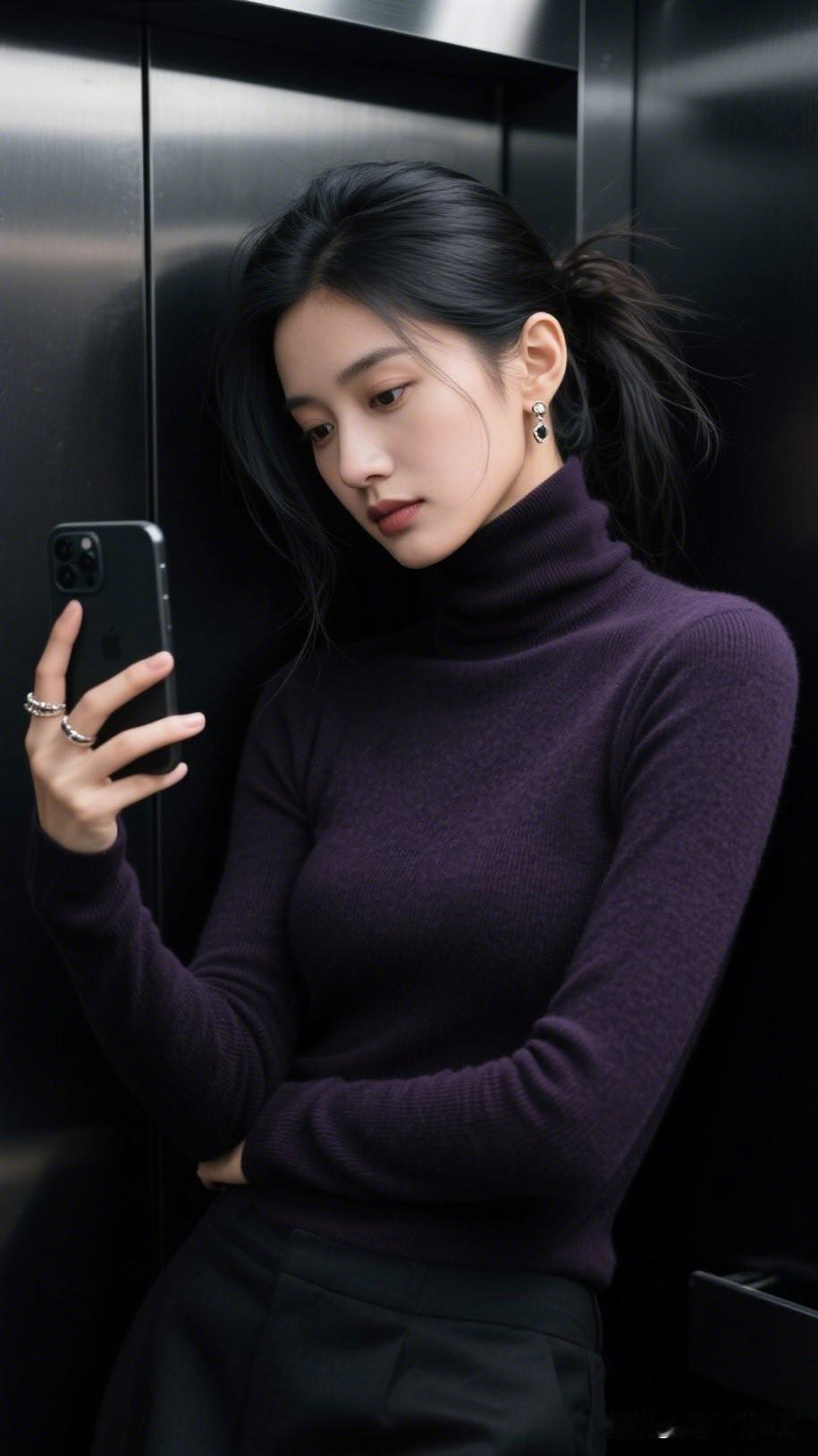 紫色高领毛衣搭配黑色裙子，简约又优雅，完美展现都市女性魅力！💜👗👠看过哪些