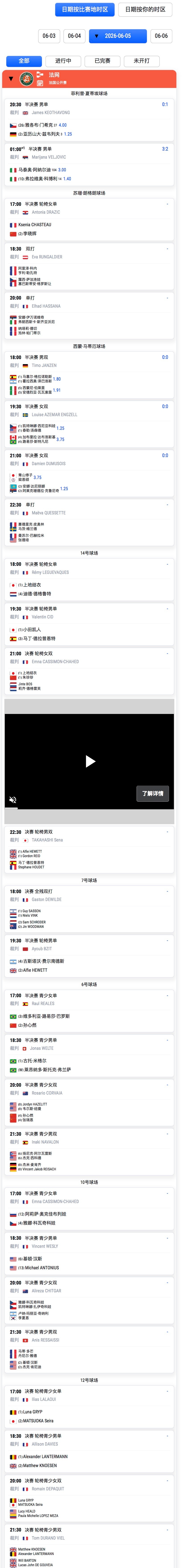 法网2026 第13比赛日赛程⏰男单半决赛晚上八点半开始，重点关注黄金时间的兹维