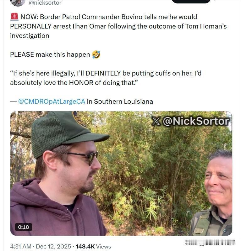 突发：边境巡逻队指挥官 Bovino 告诉我，如果 Tom Homan 的调查结