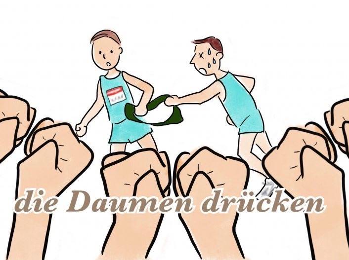 Die Daumen drücken（为你点赞），在中国，人们会竖起大拇指表示认