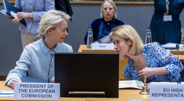 冯德莱恩（左）与卡拉斯（右）
这俩娘们不像是好人哪！又不知道在悄悄说谁的坏话[w