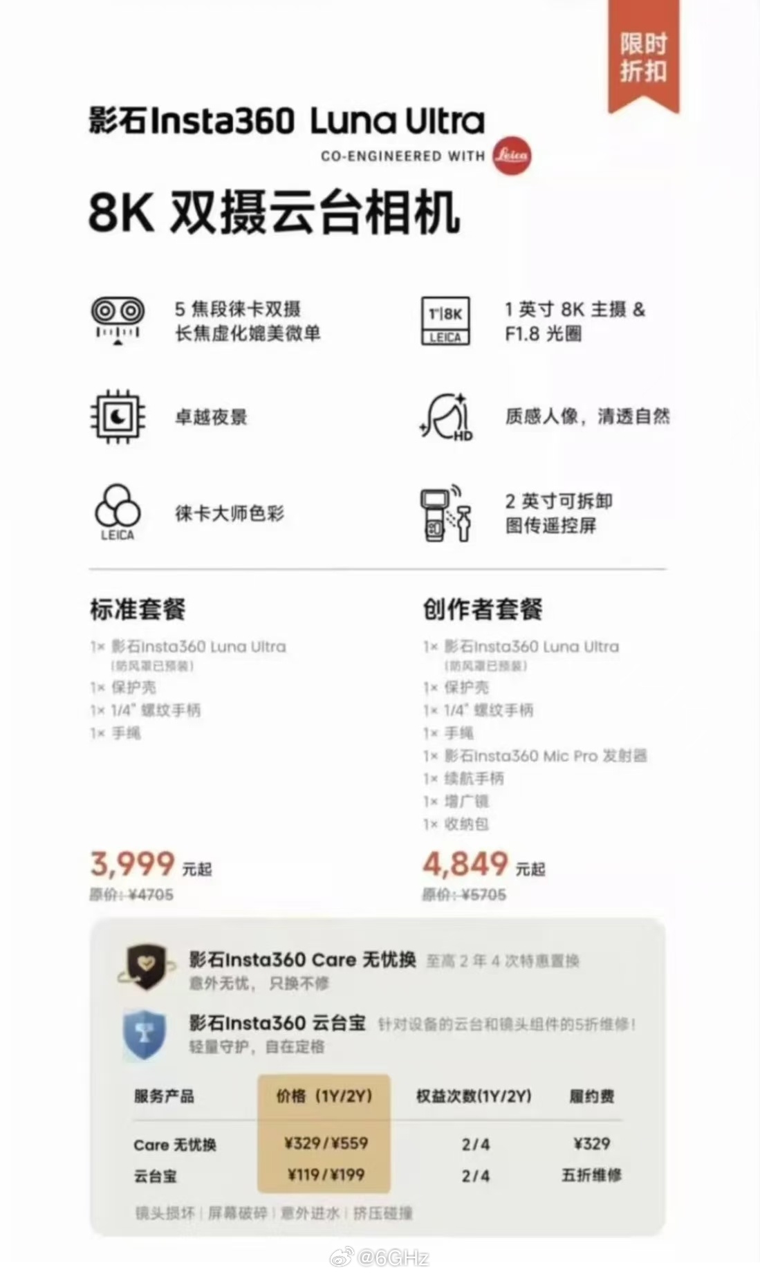 影石luna ultra价格提前出来了，标准套餐3999元起 