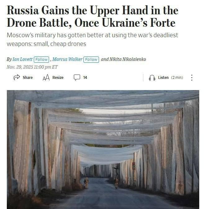 WSJ认为，俄军在使用无人机打击乌军补给线方面的战术改进，是俄乌冲突在2025年