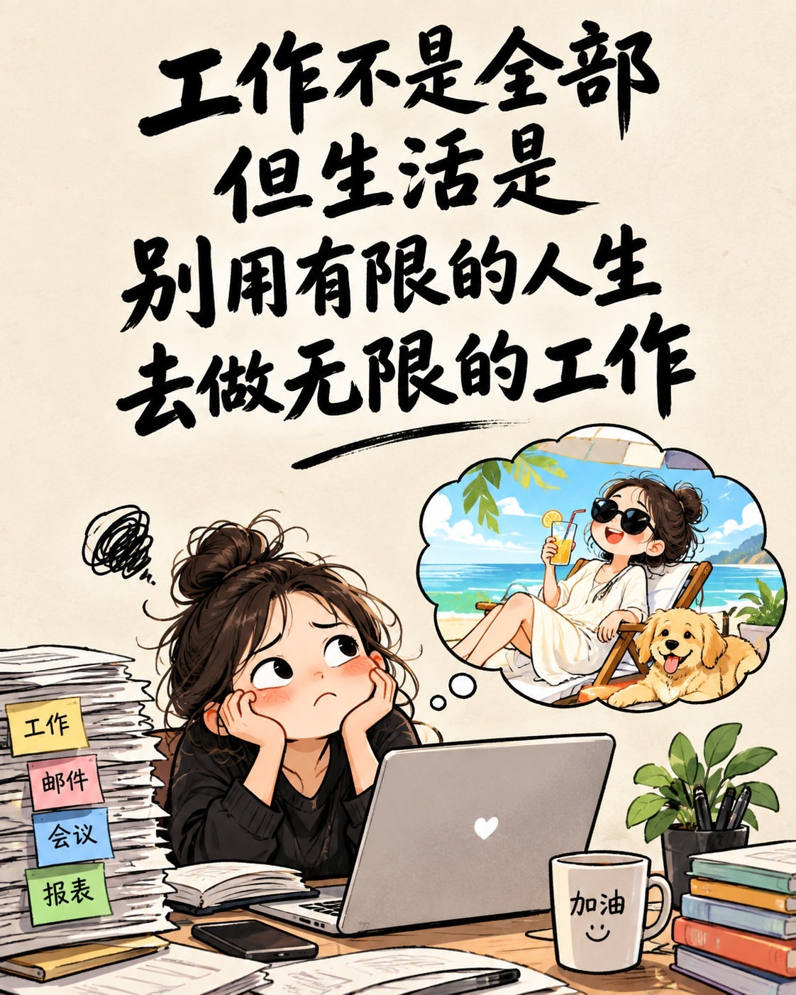 钱可以慢慢赚，工作可以慢慢做，但错过的陪伴、健康和生活，却很难重新拥有。别总觉得