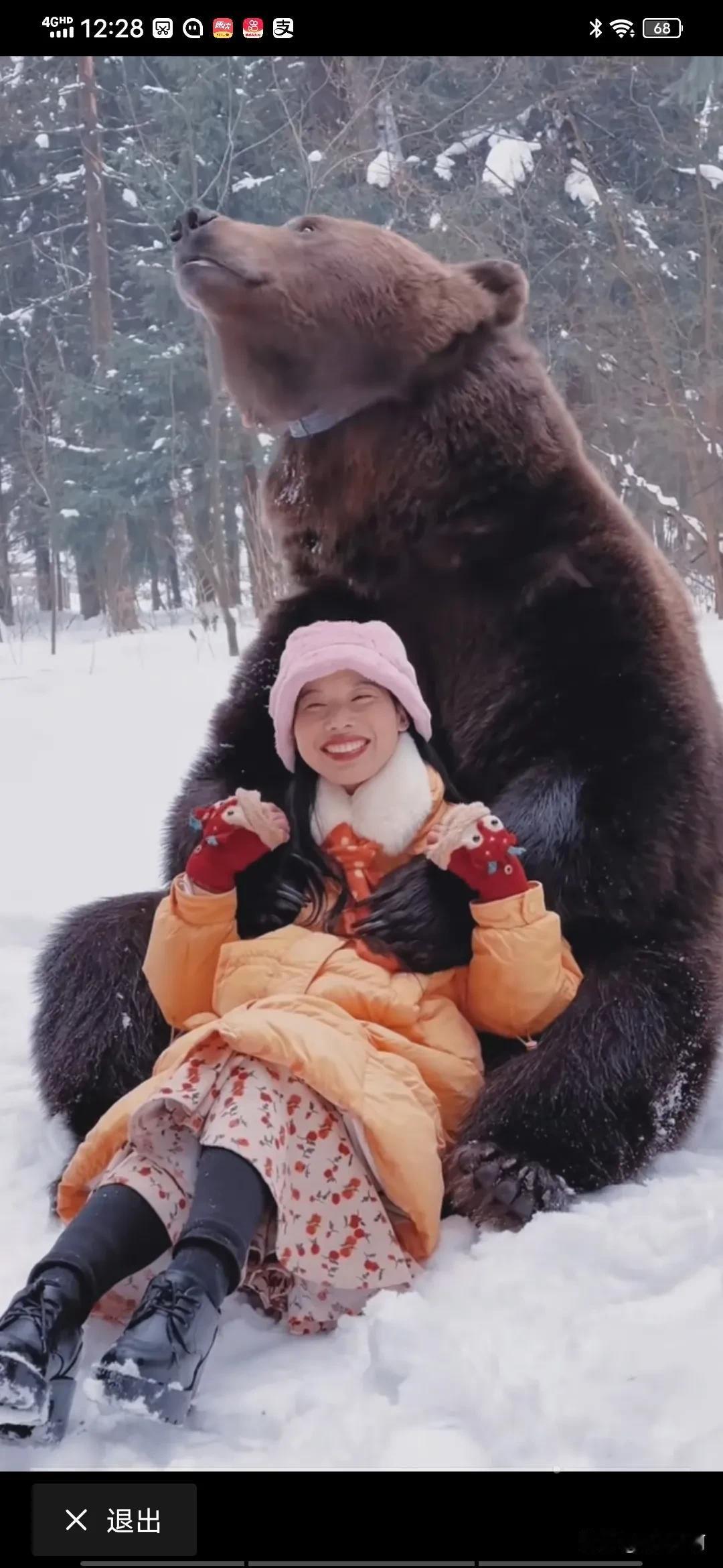 这熊手也太不老实了，竟然吃人家女孩的豆腐，这女孩长的真好看！#这下给咬住了# #
