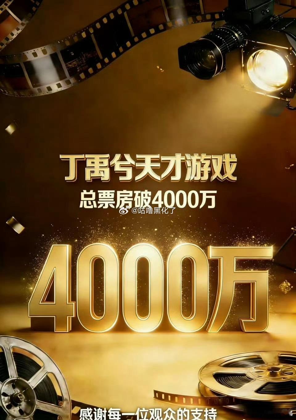 丁禹兮天才游戏票房4000w了，8天0宣发，好🐮 