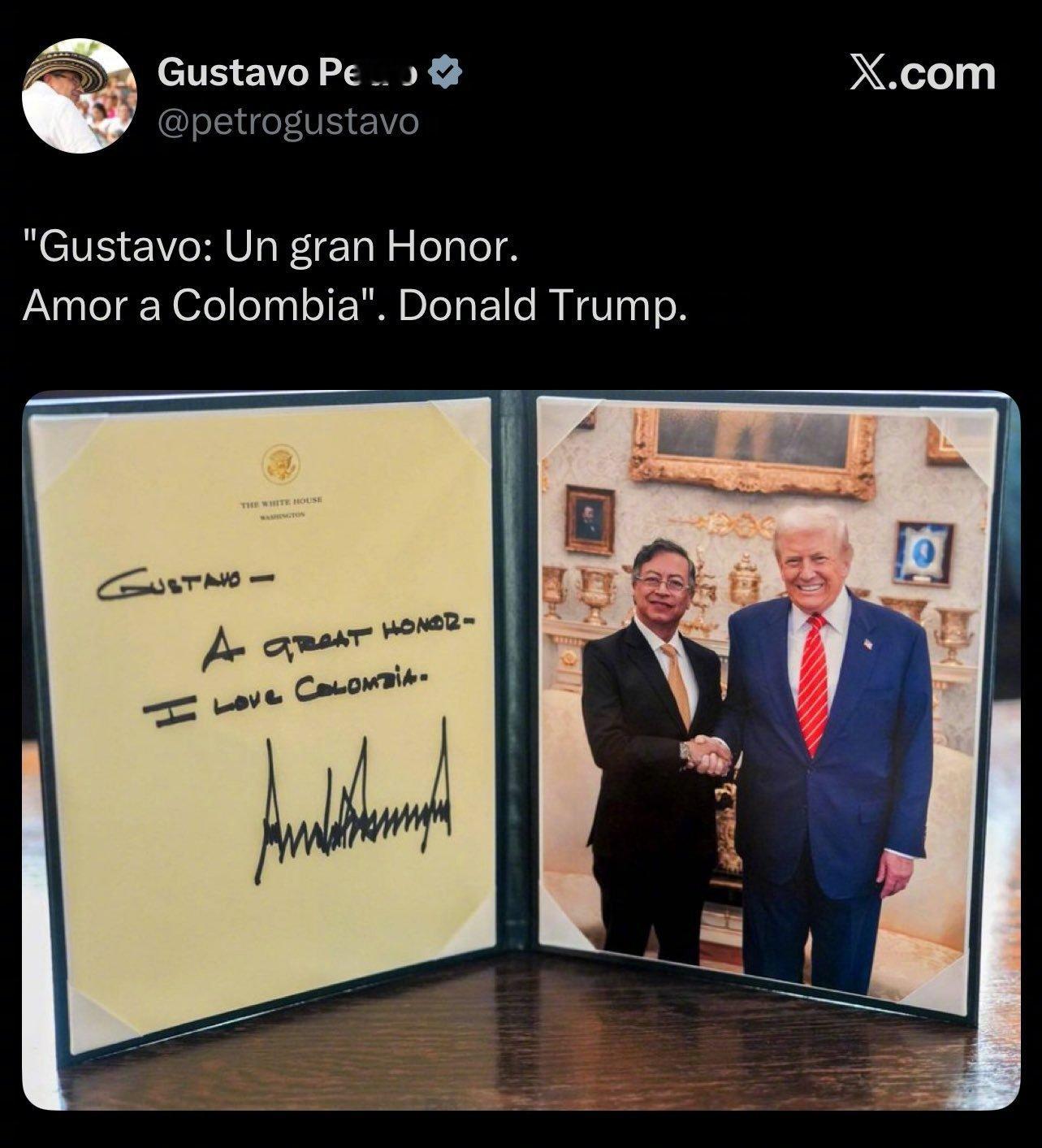 【特朗普称同哥伦比亚总统会晤非常好】“莫大的荣幸，我爱哥伦比亚”——哥伦比亚总统