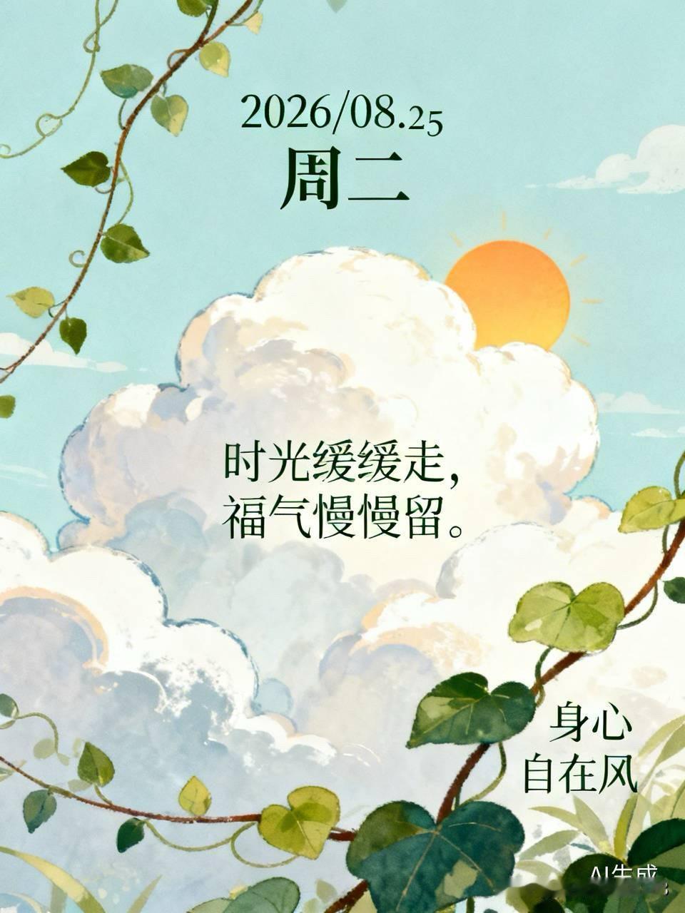²⁰²⁶/₀₈.₂₅ 周二｜一键复制发⭕，时光缓缓走，福气慢慢留✨
① ✨ 身心