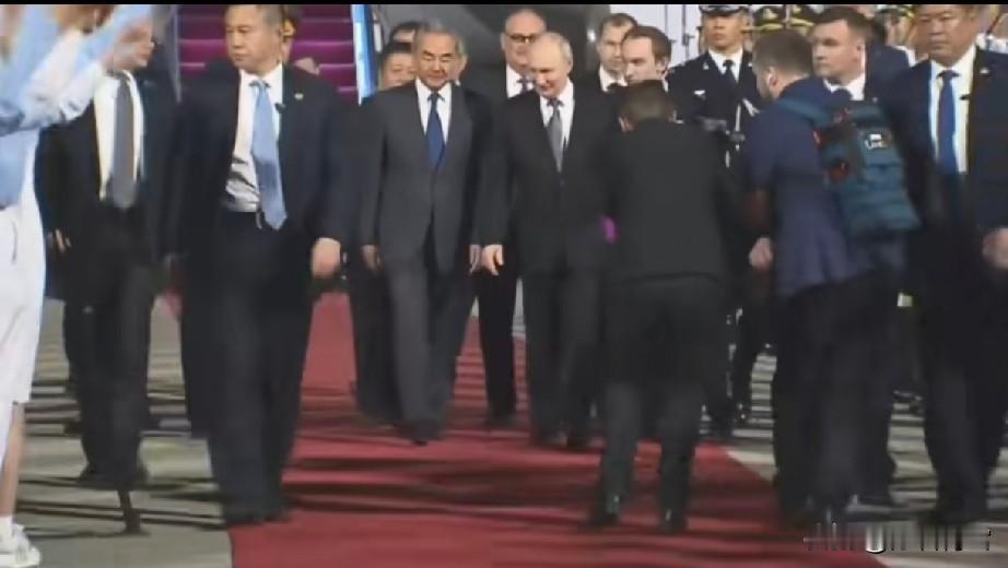 为什么迎接普京访华的登机梯有铺设红地毯，而迎接特郎普访华的登机梯却没有铺？
从下