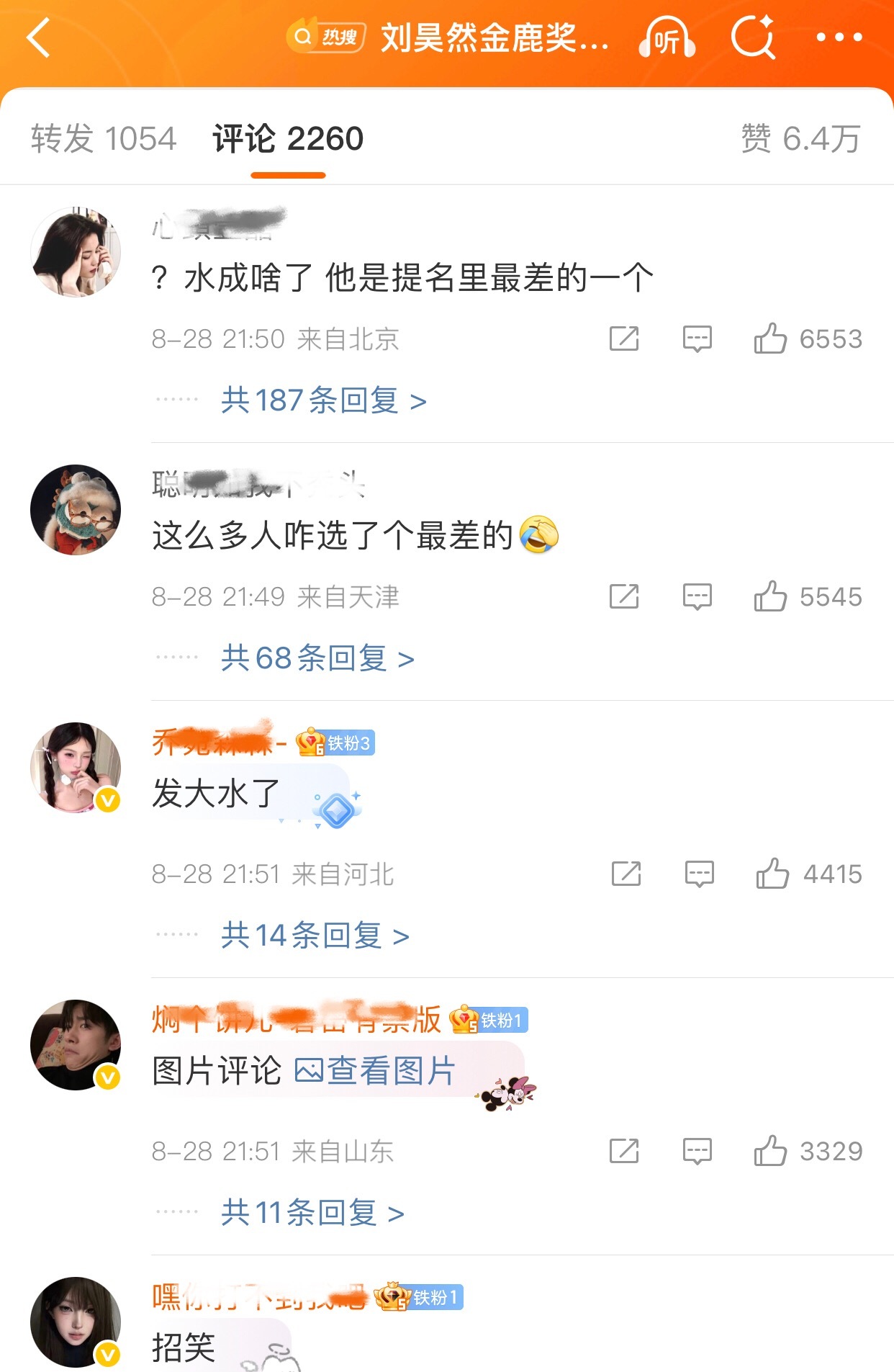 刘昊然金鹿奖影帝刘昊然金鹿奖影帝相关博都是质疑的评论，之前最高的得奖呼声是易烊千
