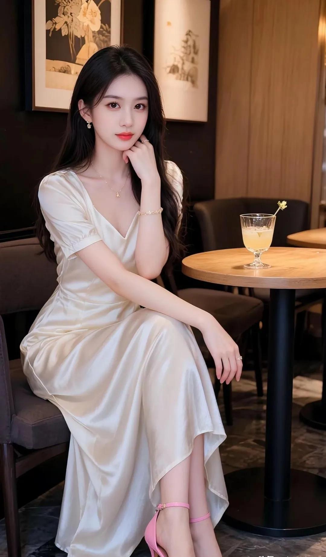 优雅下午茶时光，柔美连衣裙与精致饮品相伴美女颜拍分享