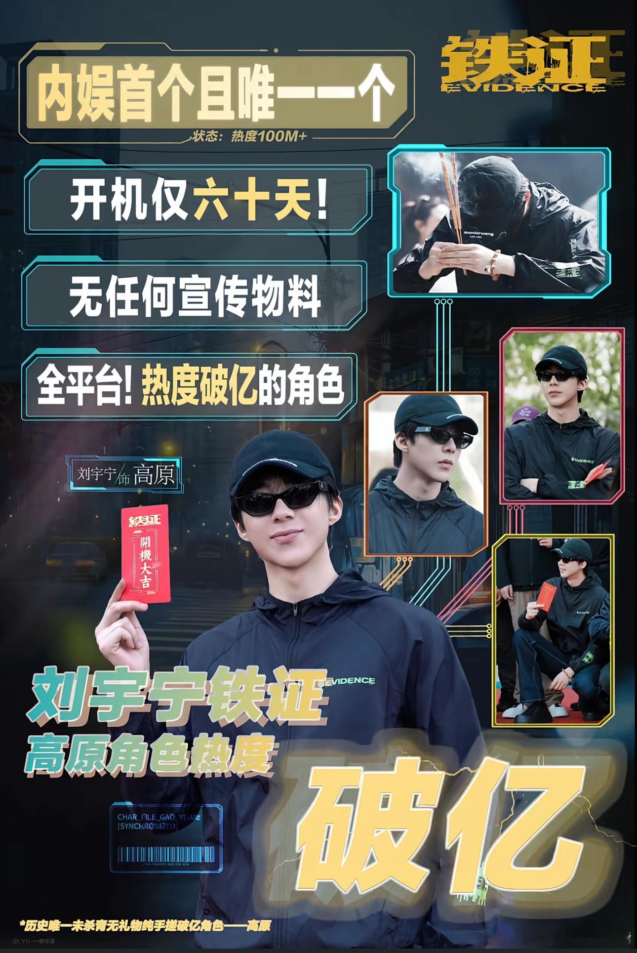 刘宇宁高原角色热度破亿 刘宇宁正剧《铁证》角色-高原在腾讯视频站内角色热度破1亿