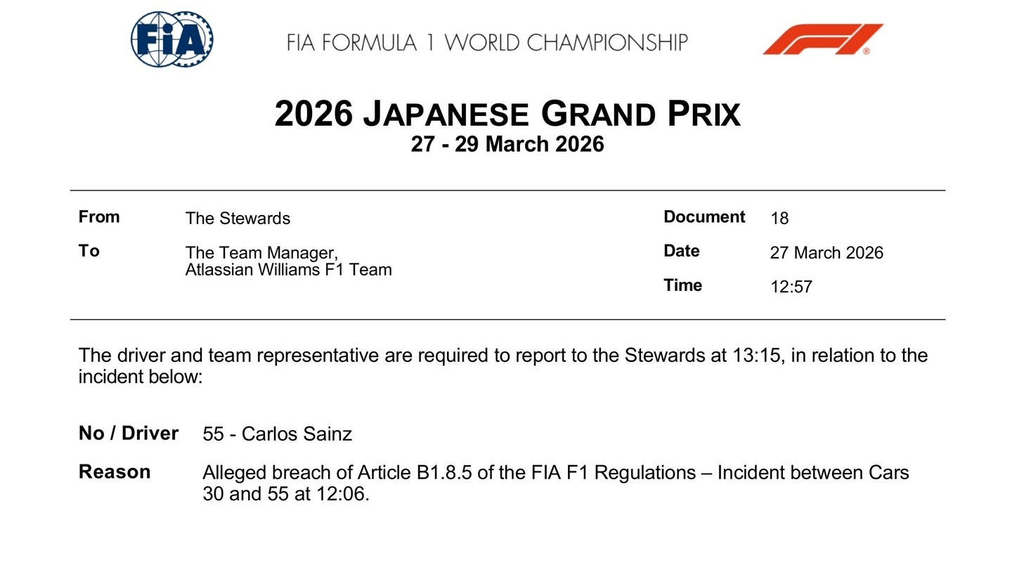 这是要做甚么？？四位车手因一练事故，被赛事干事传唤佩雷兹阿尔本劳森塞恩斯 