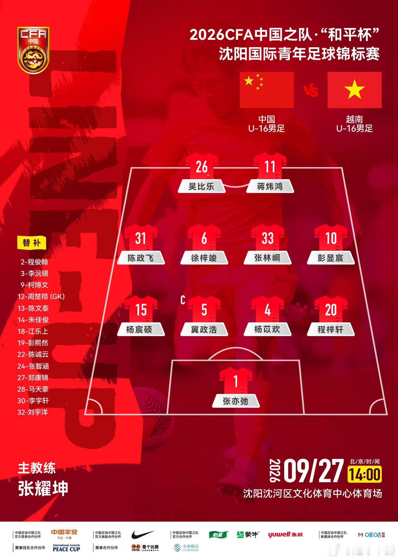 和平杯第二轮，新人主教练张耀坤的考验继续，中国U16迎来了比首轮对手吉尔吉斯斯坦