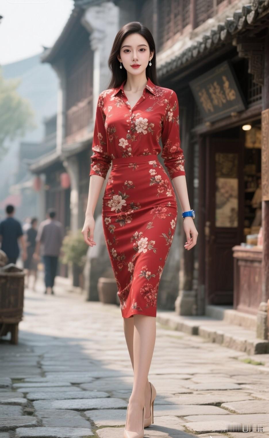 复古风长裙，优雅气质，漫步古街，韵味十足复古裙韵 复古新中式长裙