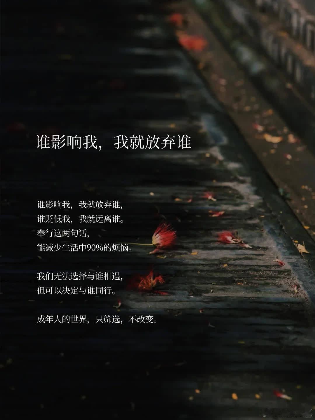 谁影响我，我就放弃谁  谁影响我，我就放弃谁， 谁贬低我，我就远离谁。  奉行这