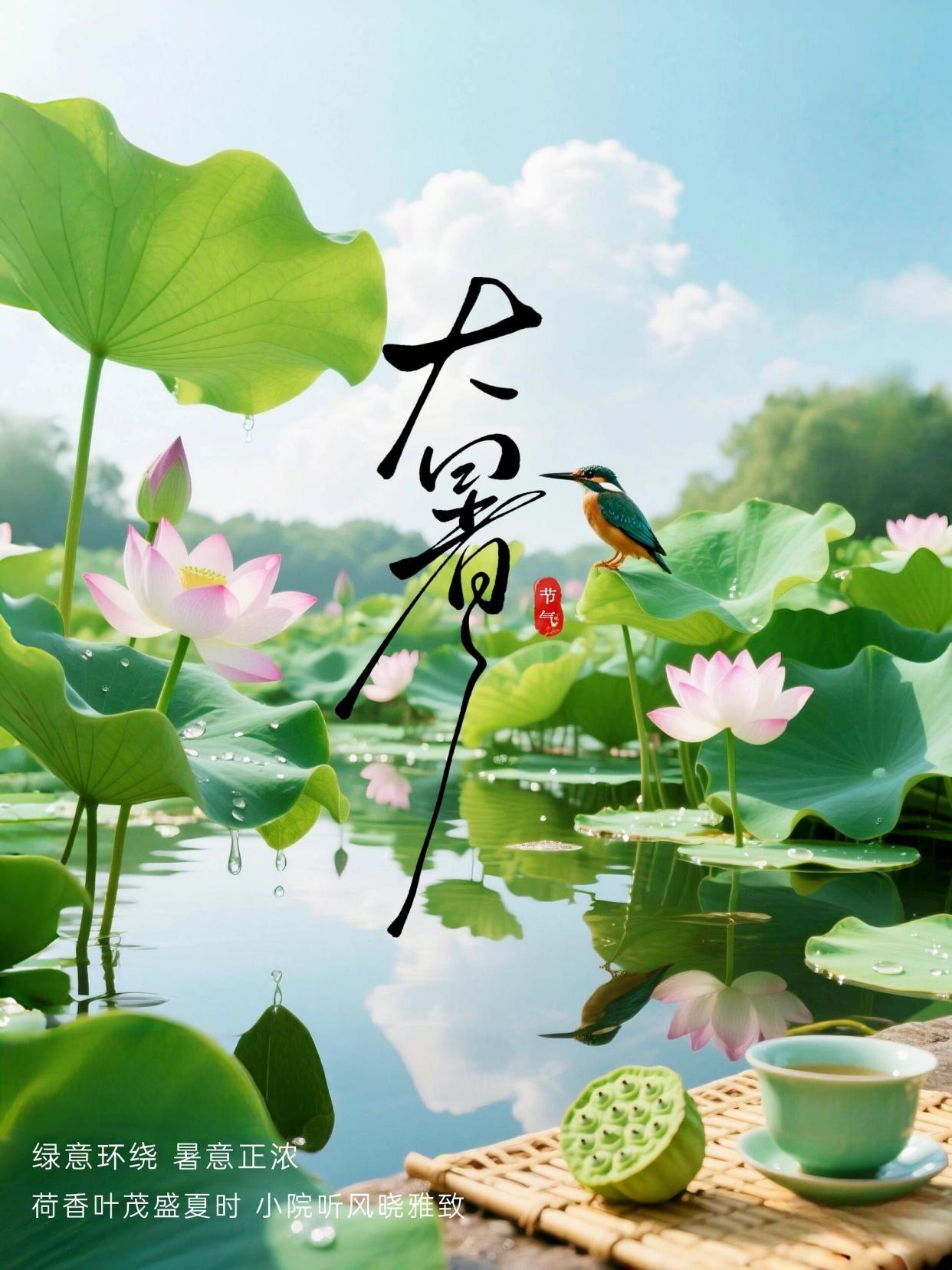 大暑养生四言韵
 
大暑炎蒸，暑湿相缠。
慎勿贪凉，忌饮冰泉。
空调有度，莫直风