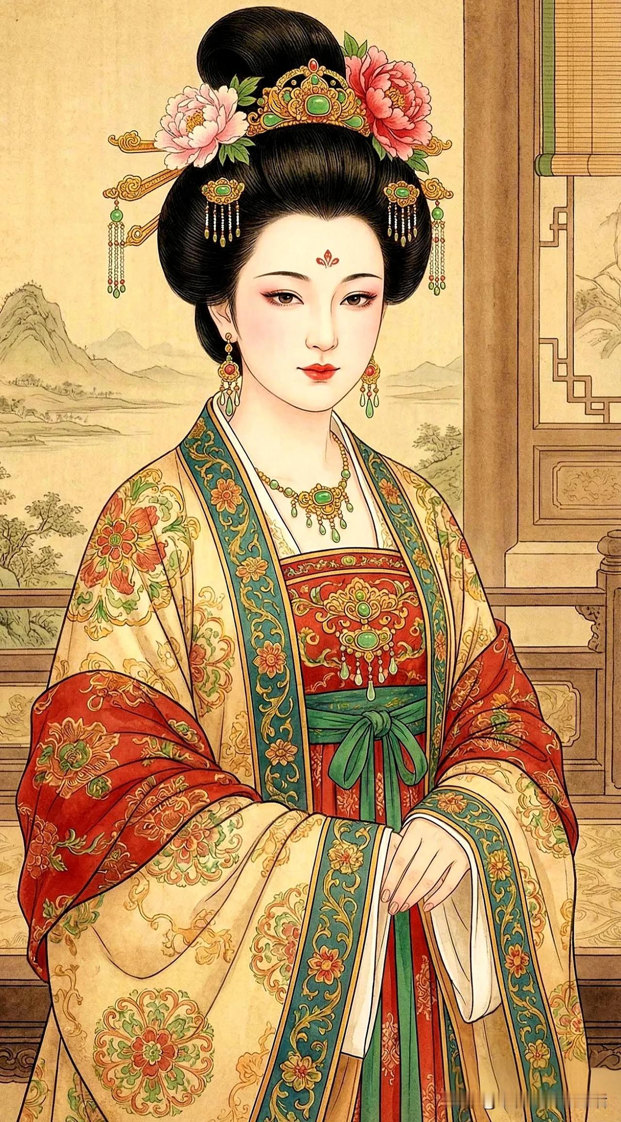 玉人如花绽，华服映春光。