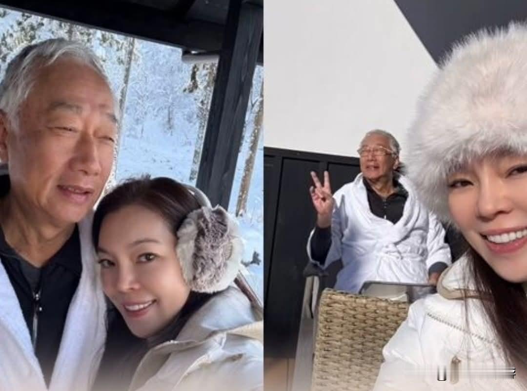 恩爱的老夫少妻！
中国台湾鸿海集团董事长郭台铭「满头白发」甜搂爱妻曾馨莹。