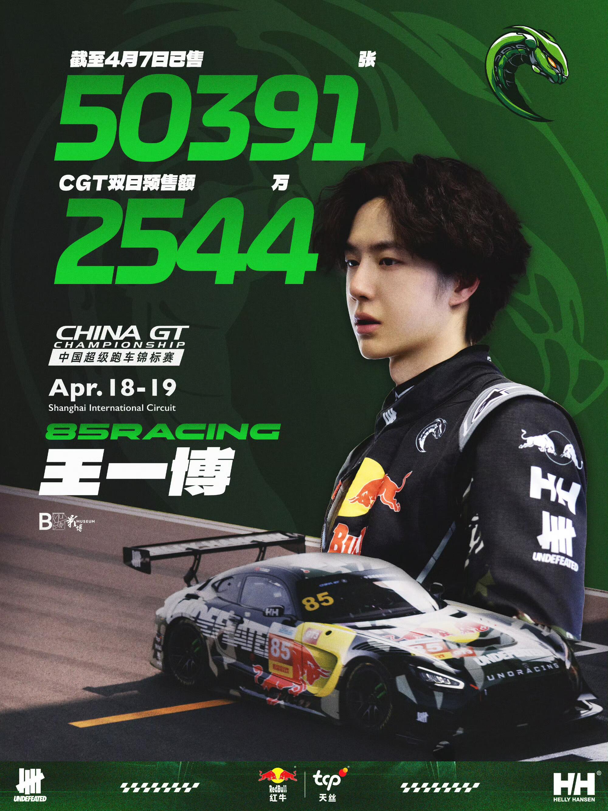 王一博  好强！截止开赛前十天CGT仅看台区域已售5w➕张！销售额2500w➕因